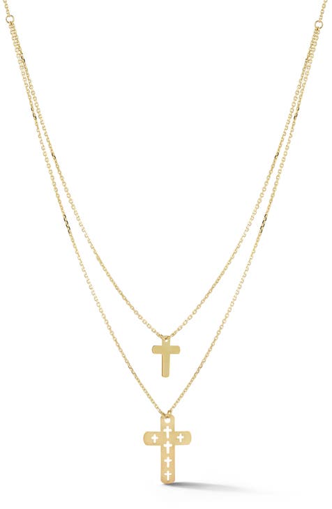 Double Cross Layered Chain Necklace