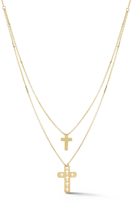 Ember Fine Jewelry Double Cross Layered Chain Necklace In 14k Gold
