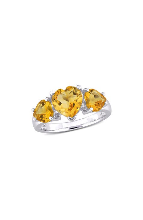 Sterling Silver Heart-Shape Citrine 3-Stone Ring
