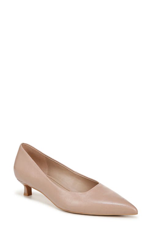 Natalia Pointed Toe Kitten Heel Pump in Warm Taupe Tan Leather