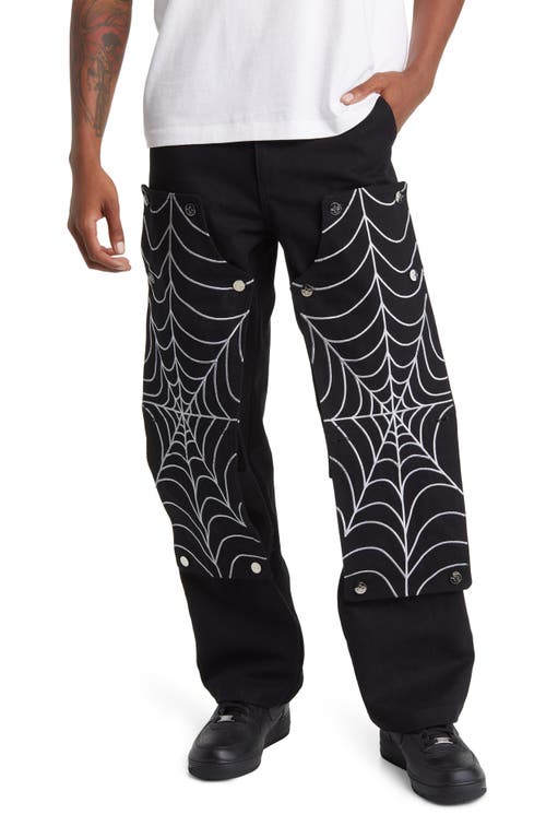 Spiderweb Double Knee Cargo Pants in Black
