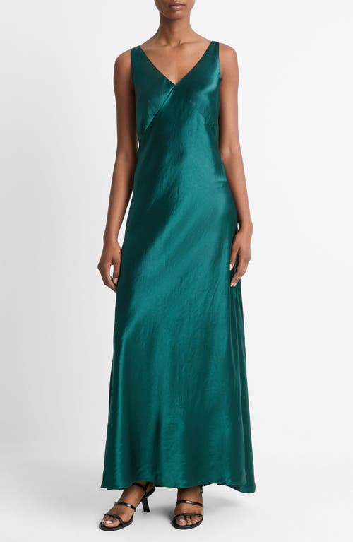 Shop Vince V-neck Satin Maxi Slipdress In Jade Lake