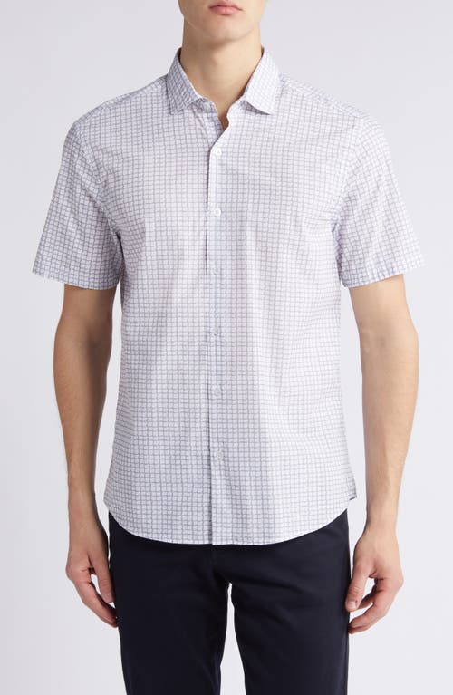 Robert Barakett Firdale Geo Print Short Sleeve Button-Up Shirt Light Grey at Nordstrom,