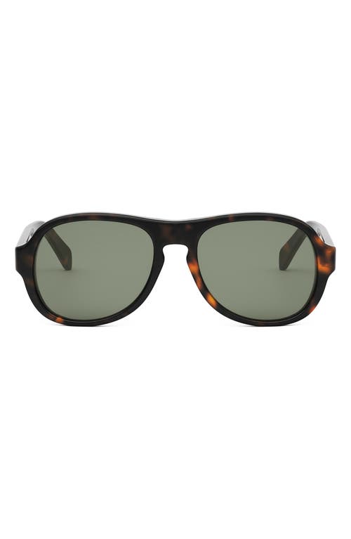 CELINE Bold 3 Dots 56mm Pilot Sunglasses in Dark Havana /Green 