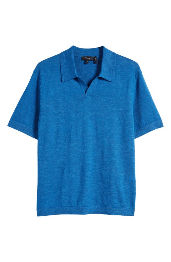 Theory Brenan Linen Blend Polo In Sail Blue - Qec