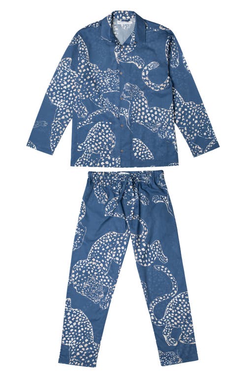 Shop Desmond & Dempsey Leopard Print Long Sleeve Cotton Pajamas In Blue