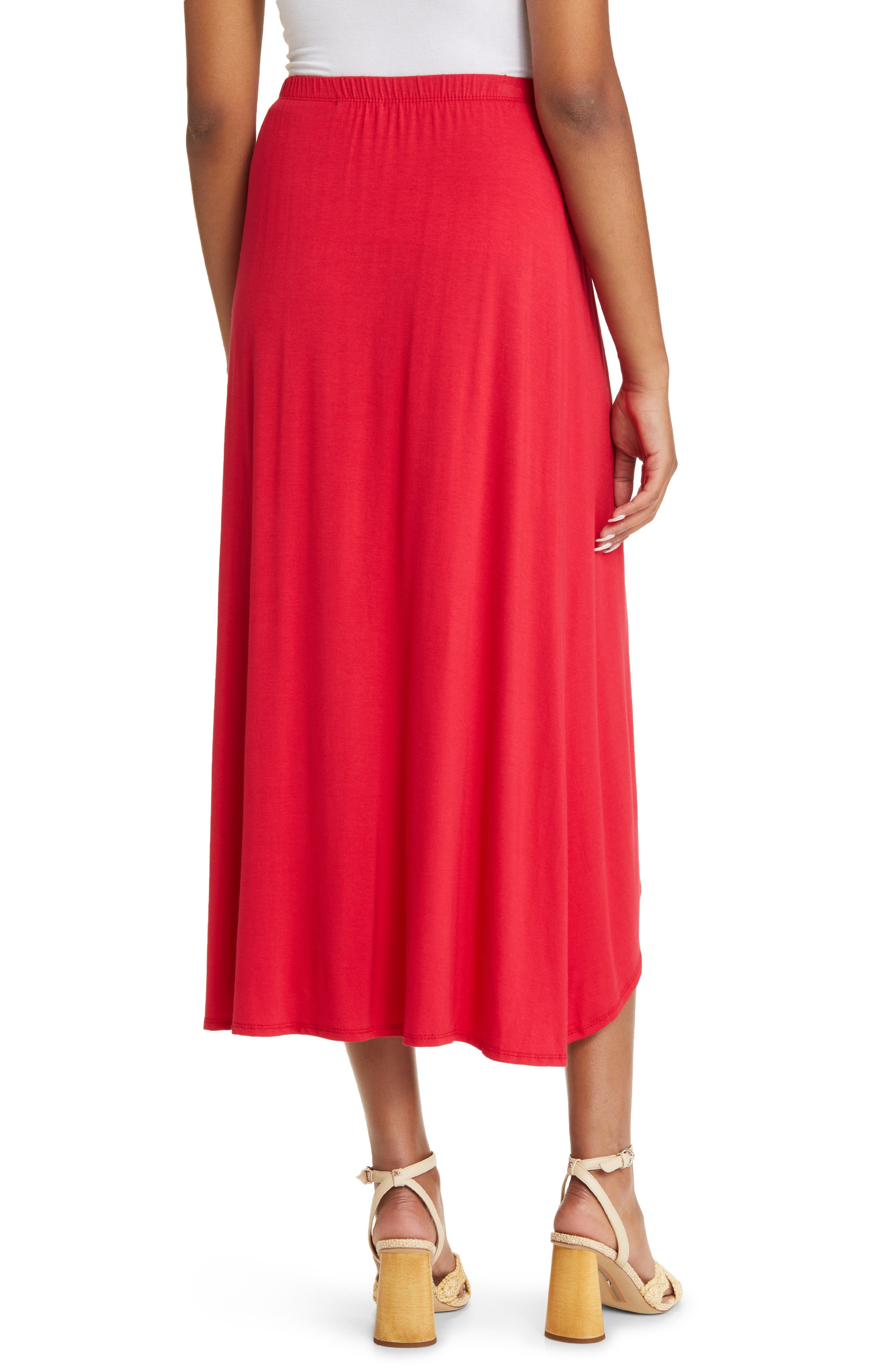 Loveappella Faux Wrap Skirt in Red