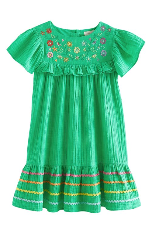 Shop Little Bird Kids' Embroidered Flutter Sleeve Cotton Gauze Dress In Green