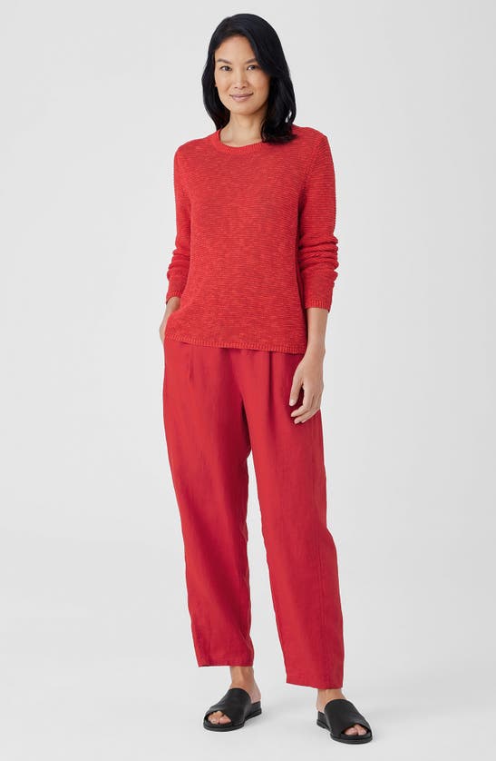 Shop Eileen Fisher Textured Crewneck Organic Linen & Cotton Sweater In Flame