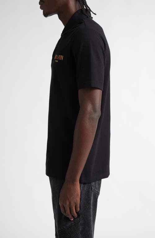 Shop Balmain Logo Embroidered Cotton Piqué Polo In Eah Black/multico