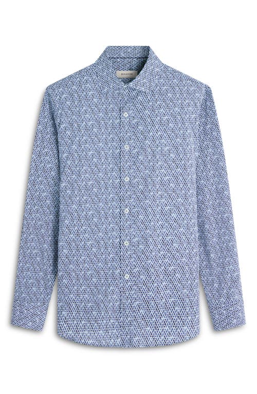 Bugatchi Axel Shaped Fit Geo Print Stretch Button-up Shirt In Classic Blue
