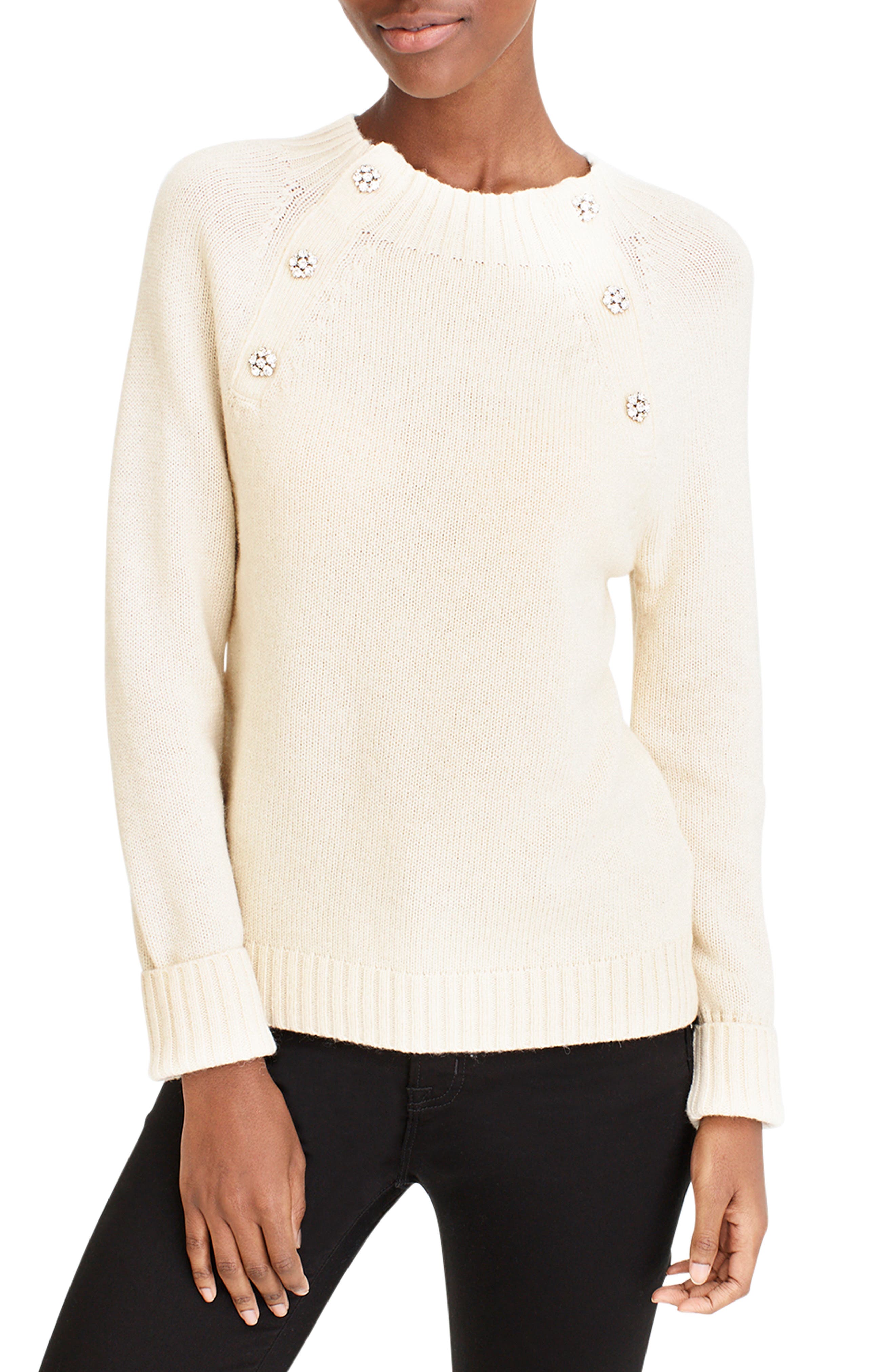 j crew crewneck sweater with jeweled buttons