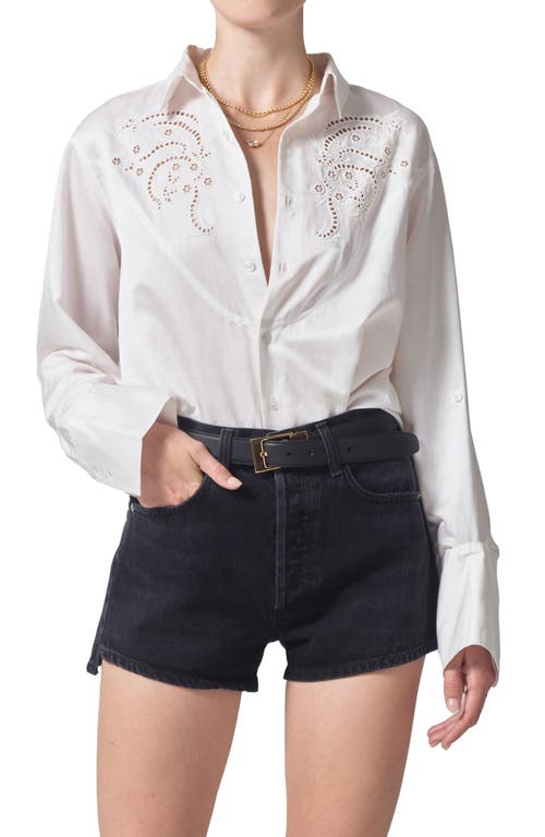 Citizens of Humanity Dree Embroidered Silk Blend Button-Up Shirt Optic White at Nordstrom,