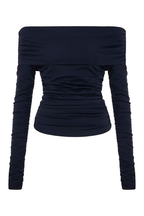 Nocturne Off Shoulder Blouse With Ruffle Detail In Navy