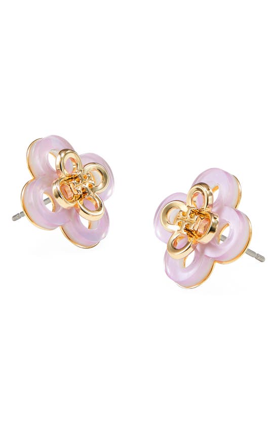 Shop Tory Burch Kira Clover Stacked Stud Earrings In Tory Gold / Light Pink