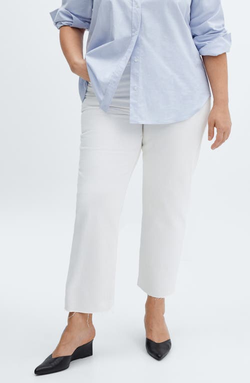 Shop Mango Blanca Raw Hem Mid Rise Crop Straight Leg Jeans In White