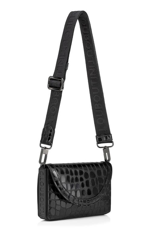 Shop Christian Louboutin Explorafunk Croc Embossed Leather Wallet On A Strap In Cm53 Black/black