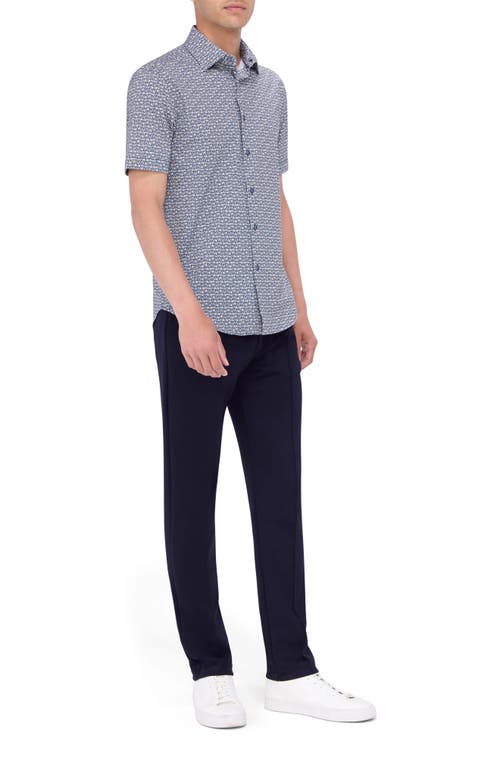 Shop Bugatchi Miles Ooohcotton® Abstract Print Short Sleeve Button-up Shirt In Dusty Blue