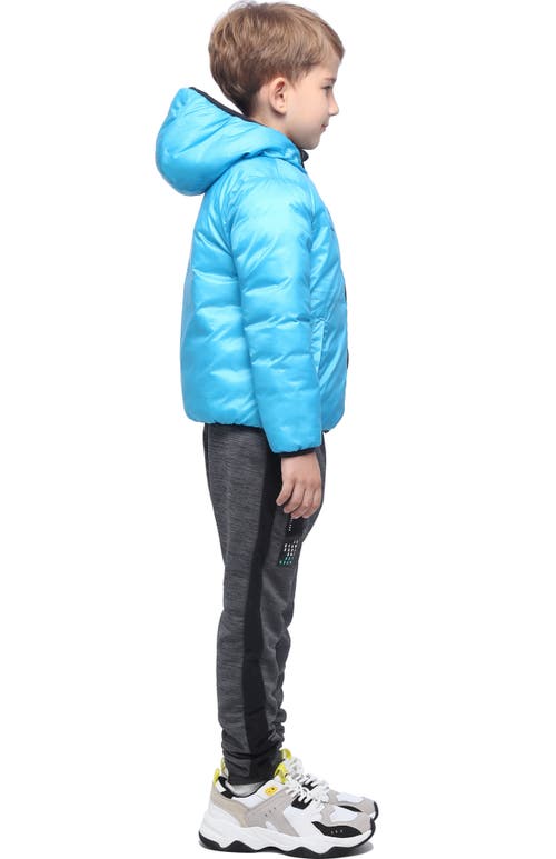 Rokka&rolla Kids' Reversible Lightweight Puffer Jacket In Dark Grey Space/hawaiian Ocean