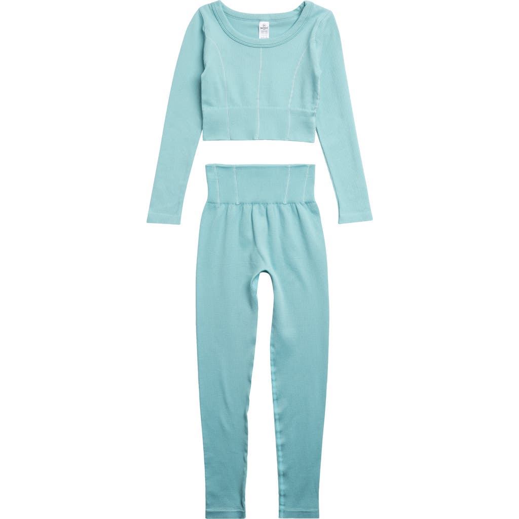90 DEGREE BY REFLEX 90 DEGREE BY REFLEX KIDS' RIBBED LONG SLEEVE CROP TOP & LEGGINGS SET