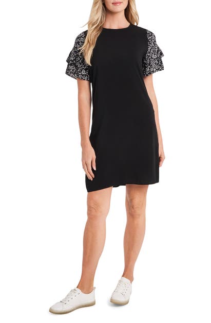 Cece TIERED FLORAL SLEEVE SHIFT DRESS
