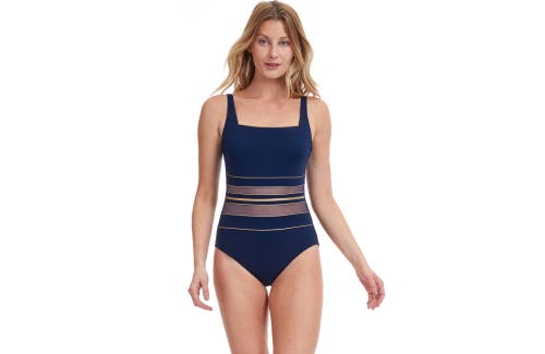 Onyx Square Neck One Piece in Navy/gold