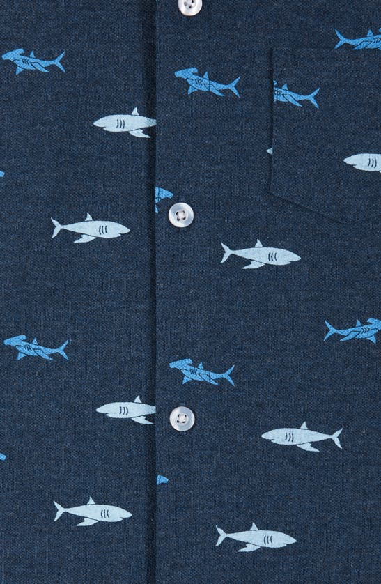 Shop Andy & Evan Kids' Shark Print Short Sleeve Button-down & Shorts Set In Navy Sharks