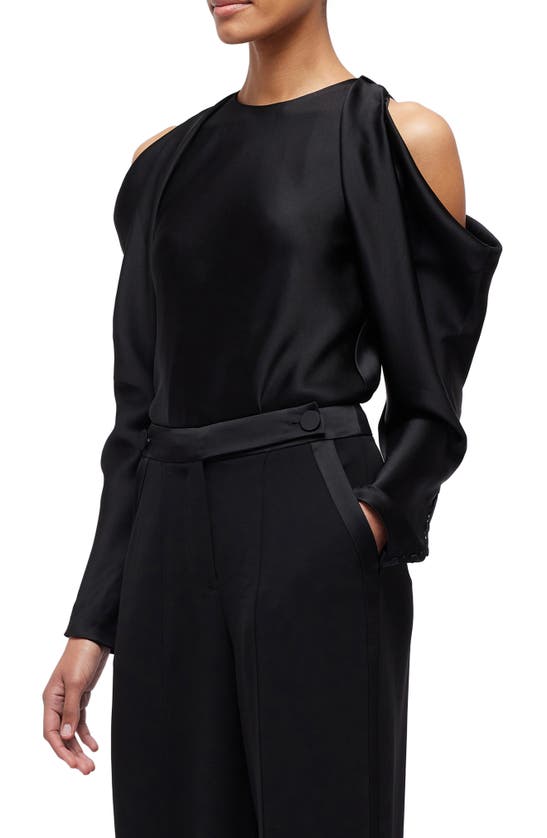 Simkhai Marisa Cold Shoulder Satin Blouse In Black