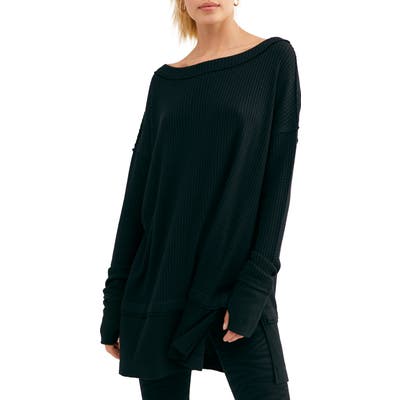 Free People North Shore Thermal Knit Tunic Top, Black