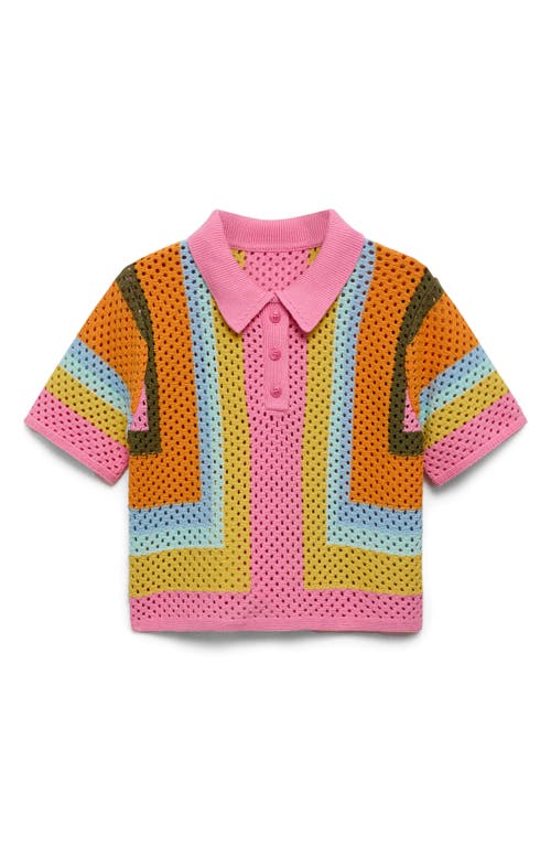 Shop Mango Babylon Colorblock Open Stitch Cotton Polo Sweater In Pink