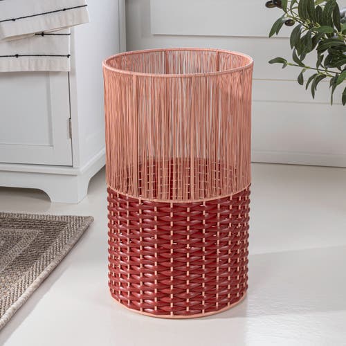 Happimess Harper Modern 4.13-gallon 2-tone Faux Wicker Cylinder Waste Basket, Gray/cream In Pink/red