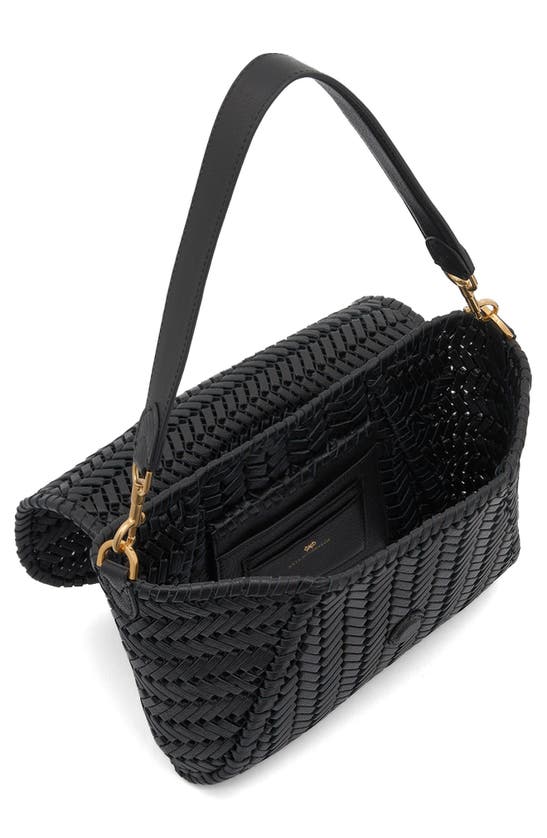 Shop Anya Hindmarch The Neeson Tassel Herringbone Woven Leather Shoulder Bag In Black