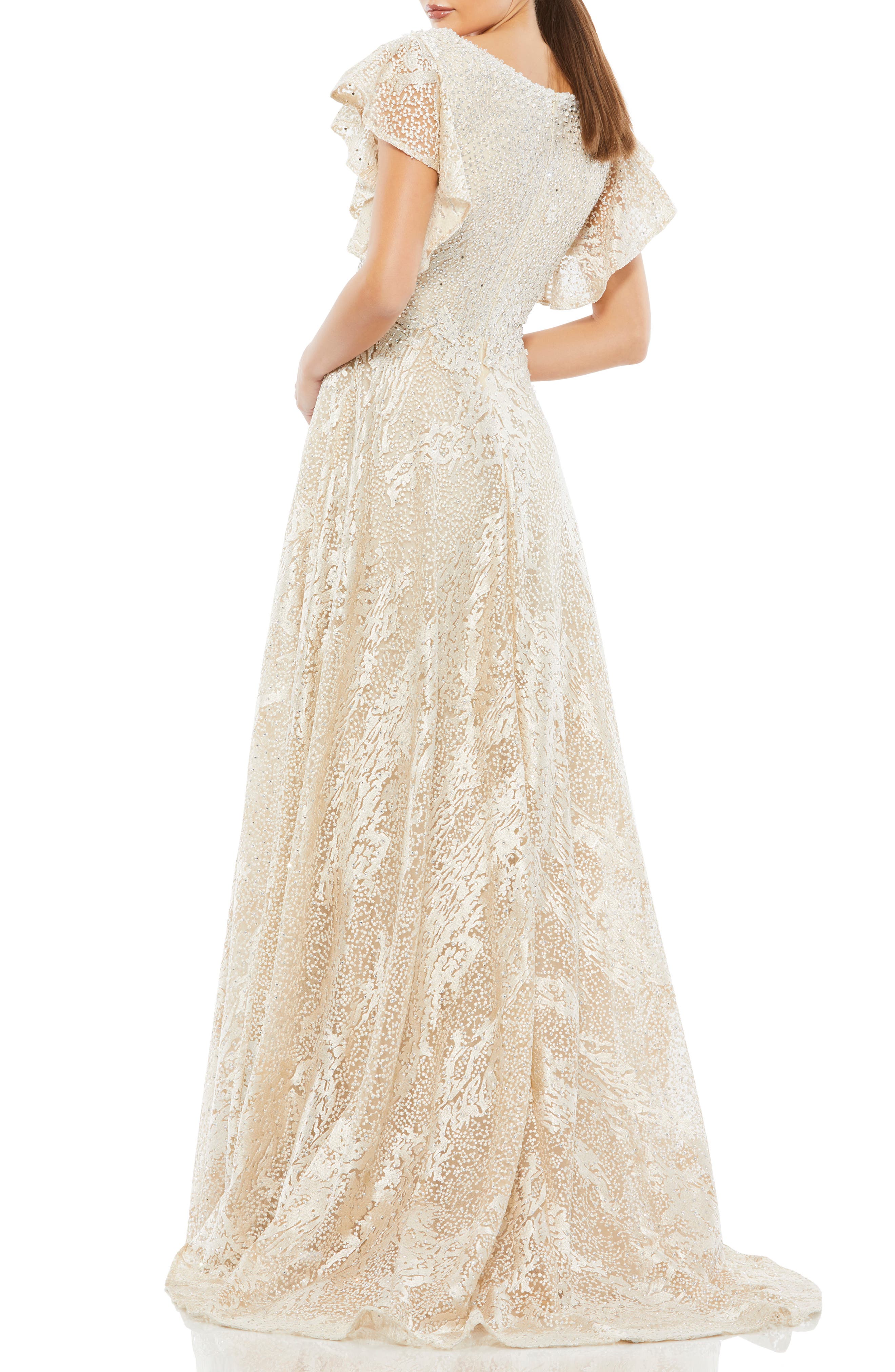Mac Duggal Embellished Flutter Sleeve 