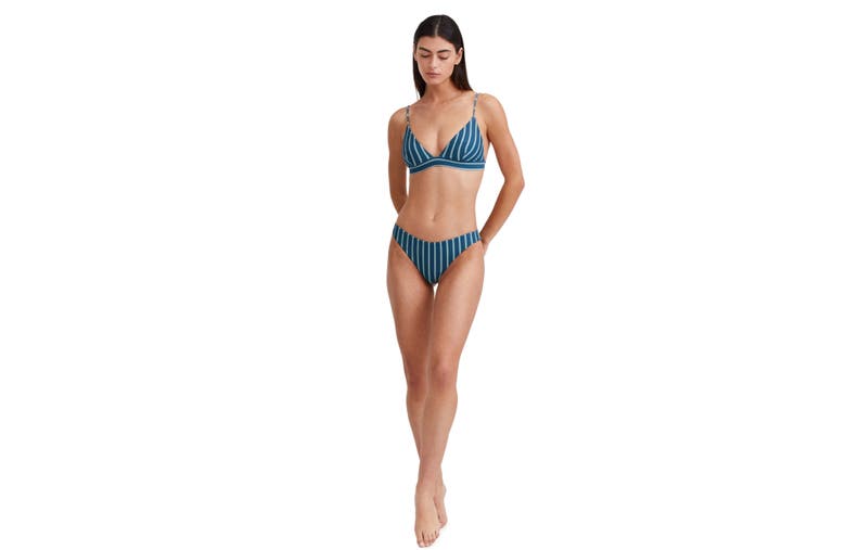 Shop Au Naturel By Gottex Striped Print Triangle Bikini Bra Swim Top In Dusk Blue