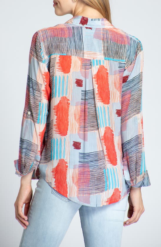 Shop Apny Print Roll-up Sleeve Chiffon Button-up Shirt In Orange Multi