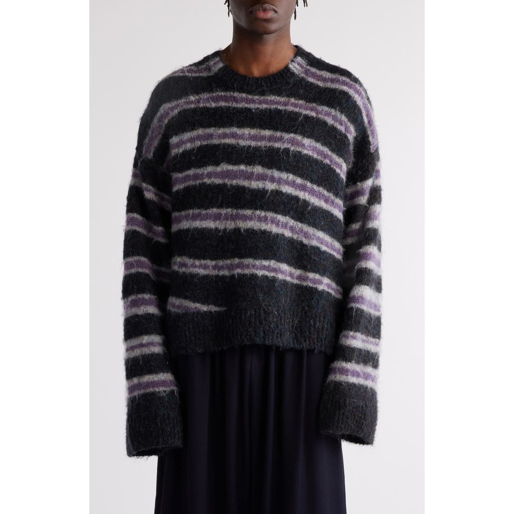 Acne Studios Brushed Intarsia Stripe Crewneck Sweater In Grey Melange/burgundy
