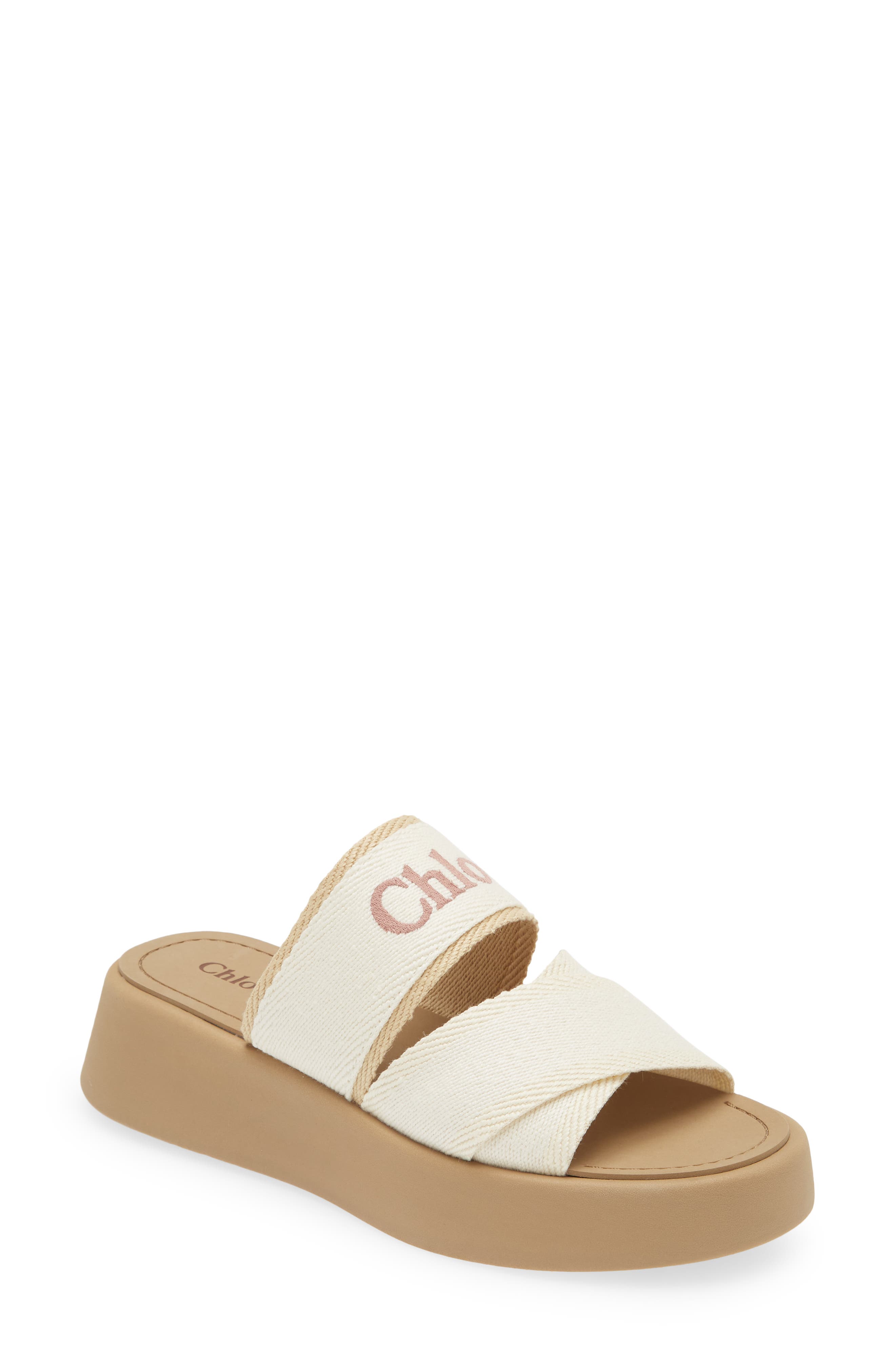 Chloe Woody Canvas Espadrille Mules in Pink