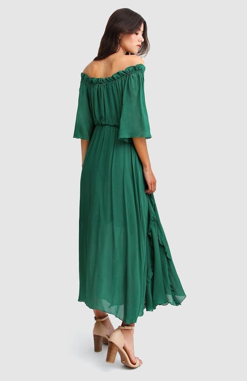 Belle & Bloom Amour Amour Ruffled Midi Dress In Dark Green