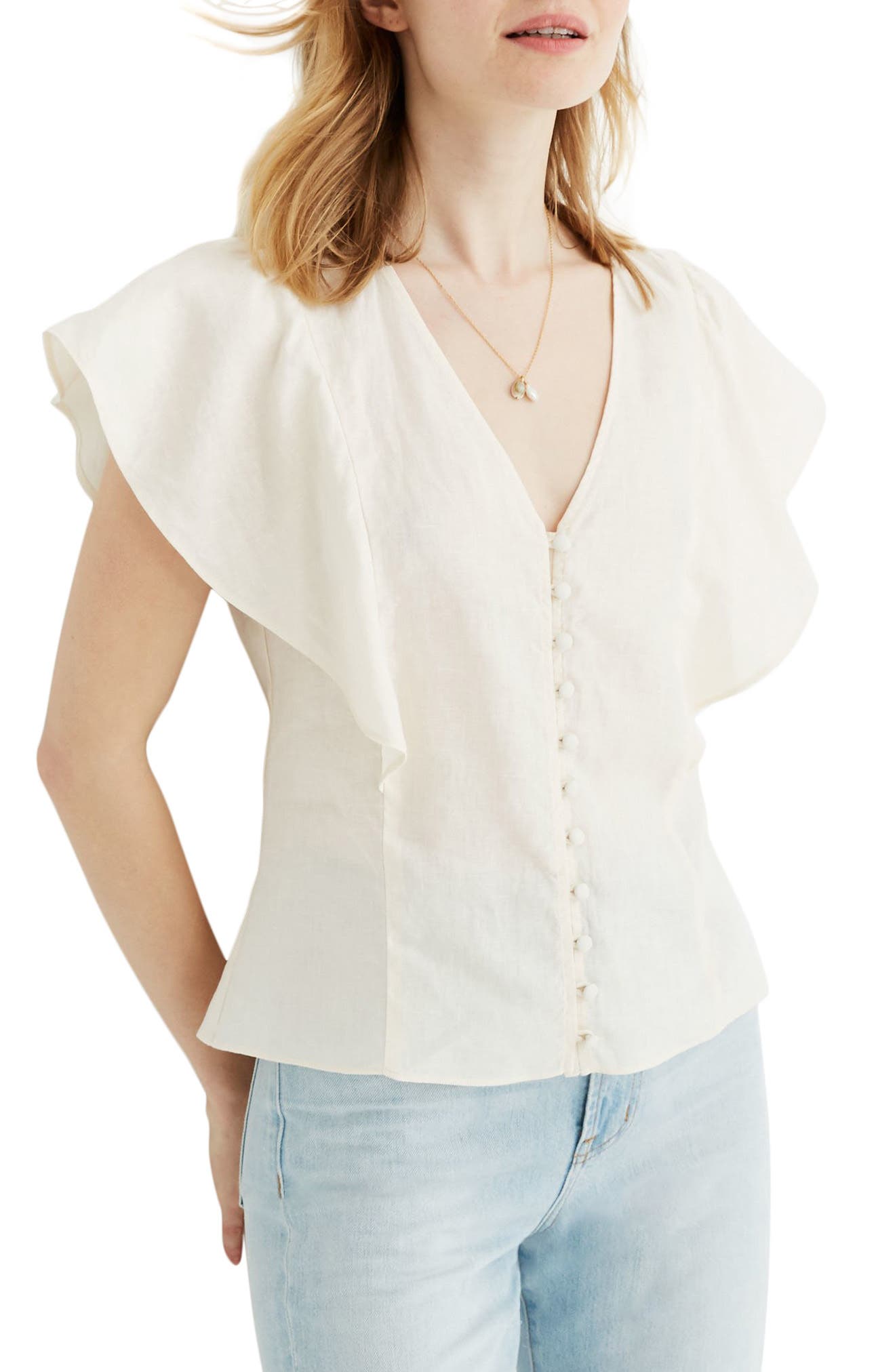 Blouse Manches Courtes Blanche Madewell - Taille 2XS, Occasion Très Bon état