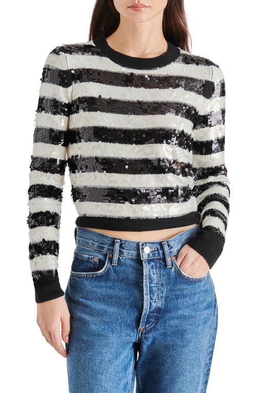 Steve Madden Elina Stripe Sequin Crop Sweater in Black/White at Nordstrom, Size X-Small