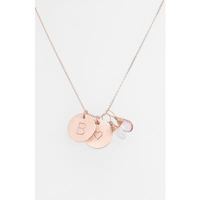 Nashelle 14K-Gold Fill Heart Disc, Moonstone & Pink Quartz Initial Necklace