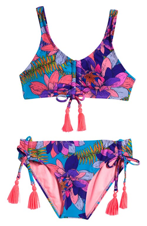 Beach Lingo Kids' Go Lotus Two-Piece Swimsuit Blue Multi at Nordstrom,