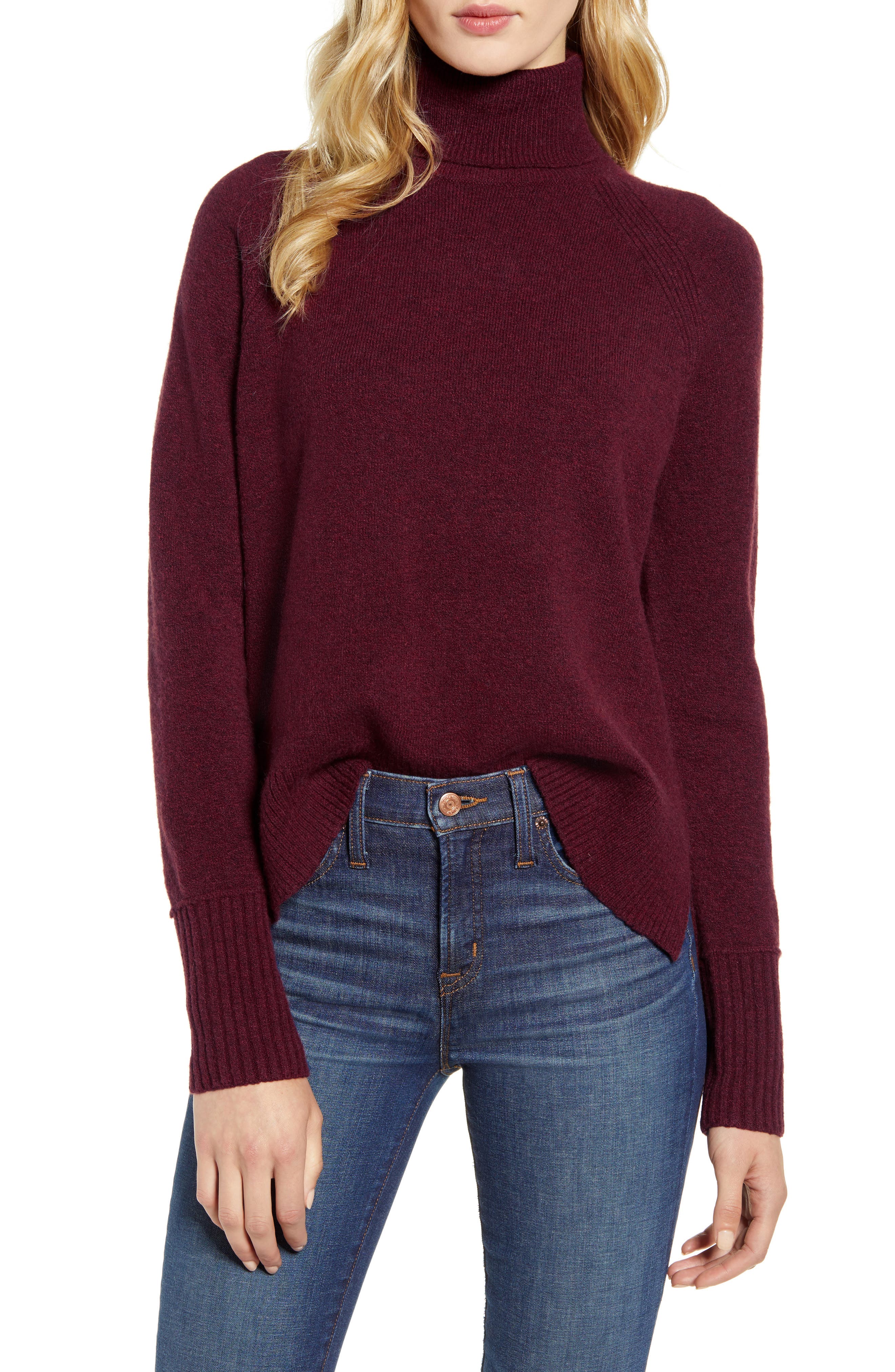 j crew turtleneck sweater with side slits in supersoft yarn