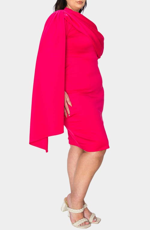 Shop L I V D Dahlia Three-quarter Sleeve Cape Body-con Dress In Fuchsia