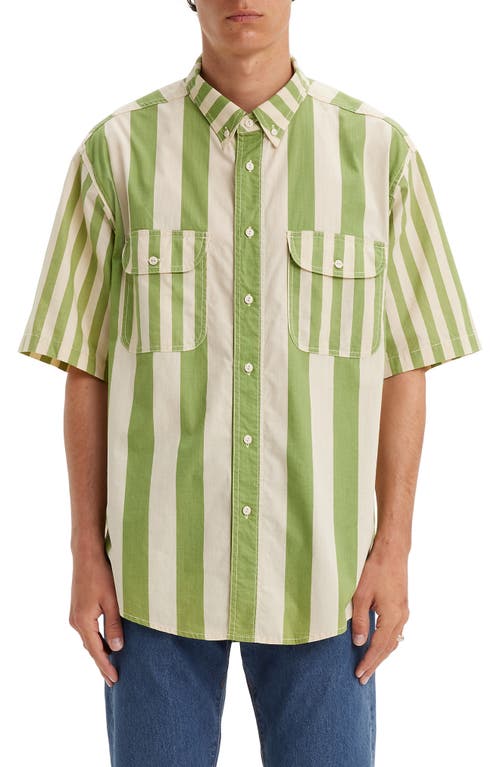 levi's Skateboarding Oversize Stripe Short Sleeve Button-Down Shirt Mixed Up Green White at Nordstrom,