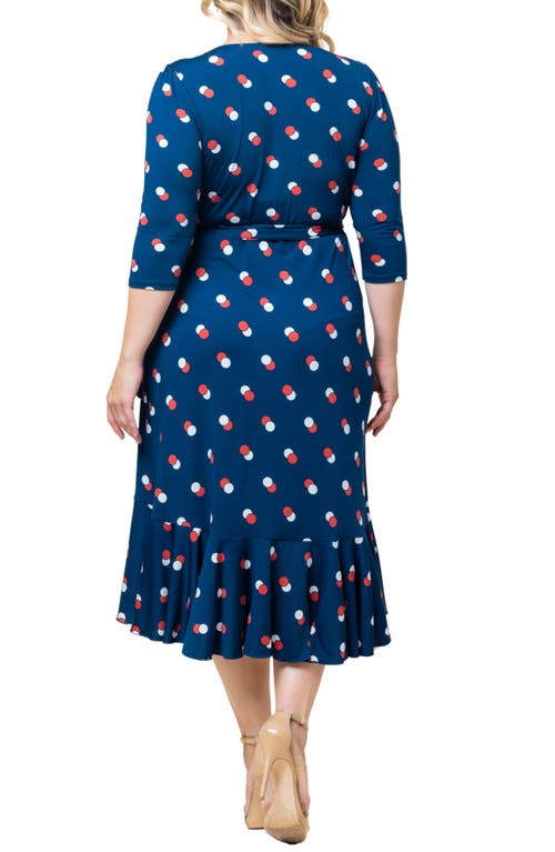 Shop Kiyonna Flirty Flounce Wrap Dress In Navy Dot Duo