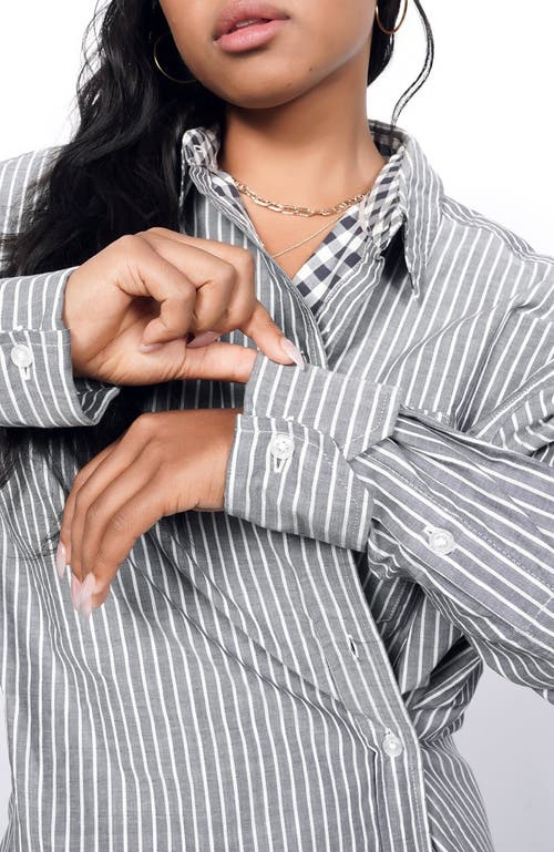 Wildfang The Essential Long Sleeve Oversized Wrap Button Up In Stripe Grey