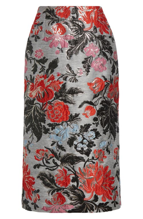 Shop Carolina Herrera Floral Metallic Jacquard Pencil Skirt In Melange Grey