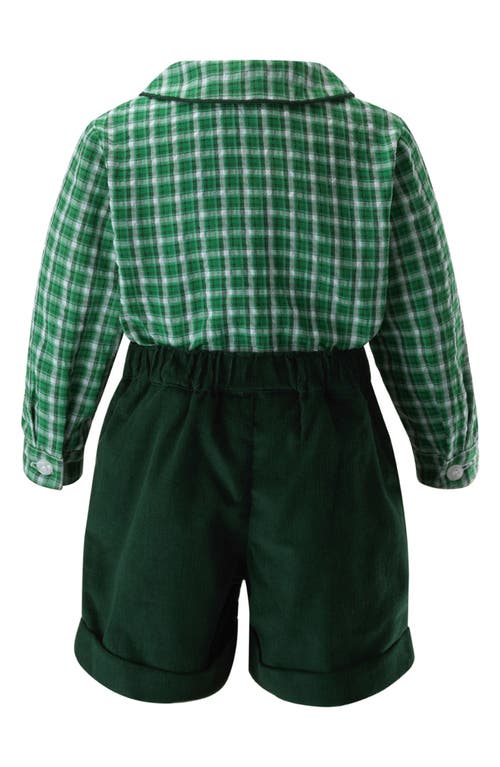 Shop Rachel Riley Check Cotton Button Up-shirt & Corduroy Shorts Set In Green