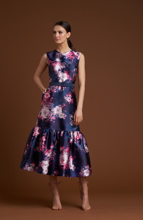 Kay Unger Justine Floral Midi Dress In Wood Rose | ModeSens